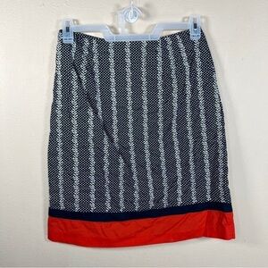 SIZE 6 TALBOTS BLUE WHITE RED SKIRT LINED ZIP CLOSURE RETRO PRINUP PATRIOTIC